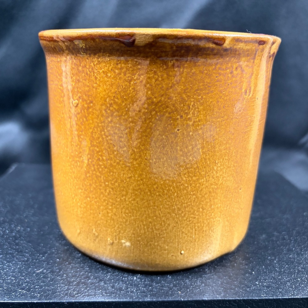 Vintage RB Studio Pottery Crock Honey Glaze Stoneware Hand Painted Figurine Vase